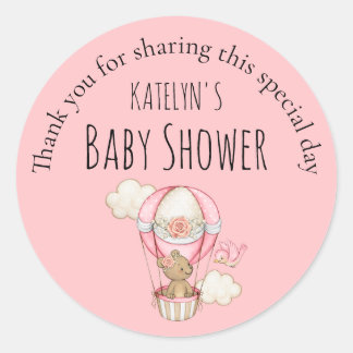 Baby Girl Footprint Baby Shower Pink Classic Round Sticker