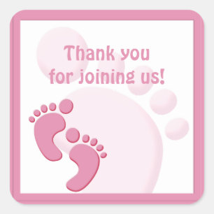 Baby Girl Footprint Little Feet Party Favour Square Sticker