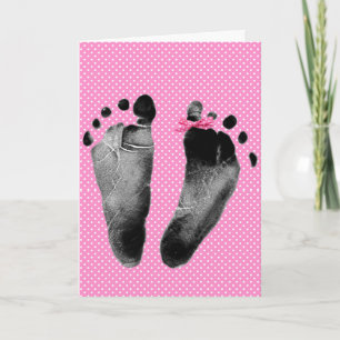Baby Girl Footprints On Polka Dots Card