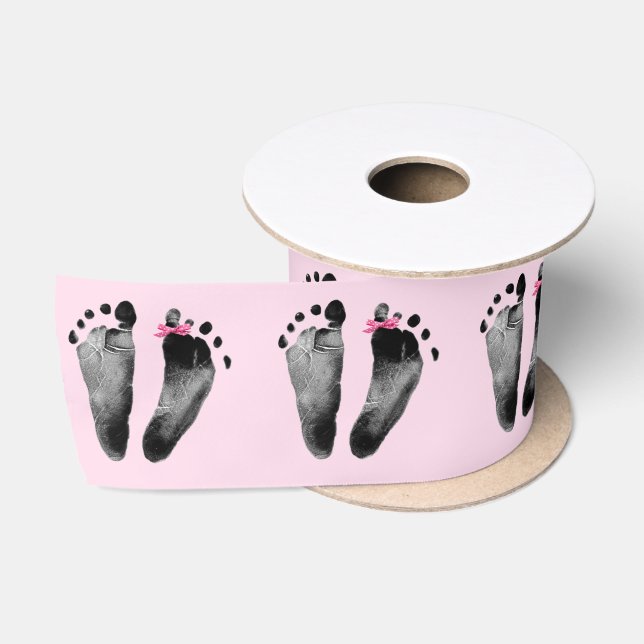 Baby Girl Footprints with Bow Satin Ribbon (Spool)