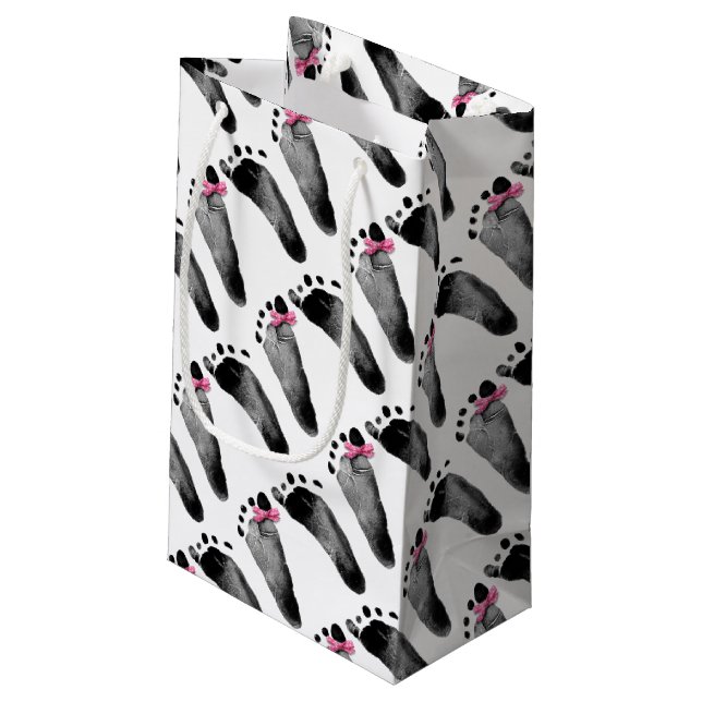 baby girl footprints with bow small gift bag (Back Angled)