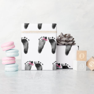 Baby Girl Footprints With Pink Bow Wrapping Paper