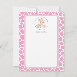 Baby Girl Giraffe Baby Shower Words of Advice Card