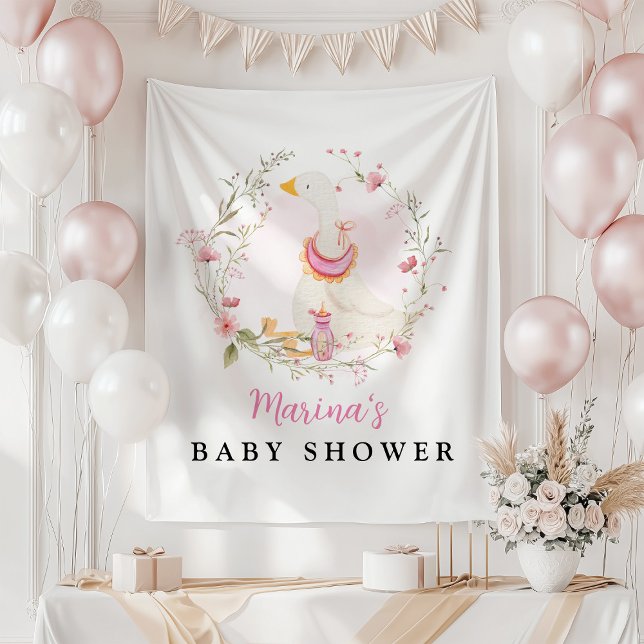 Baby Girl Goose Baby Shower Backdrop Tapestry (Creator Uploaded)