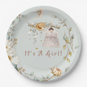 Baby Girl Greenery Botanical Boho    Paper Plate