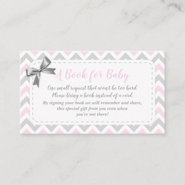 Baby Girl Grey Pink Bring A Book Card Shower (Front)