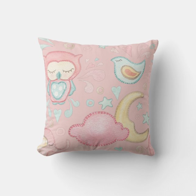 Baby Girl Hand-Painted Throw Pillow (Front)