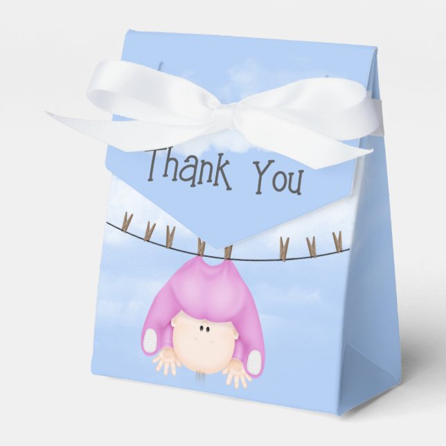 Baby Girl Hanging On Clothesline Favor Box (Front Side)