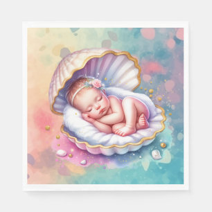 Baby Girl in a Seashell Baby Shower  Napkin