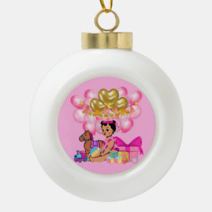 Baby Girl in Pink Ceramic Ball Christmas Ornament
