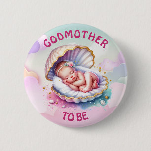 Baby Girl in Seashell Baby Shower Godmother to be 2 Inch Round Button