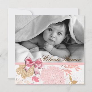 Baby Girl Invitation Announcement Pink White Bow