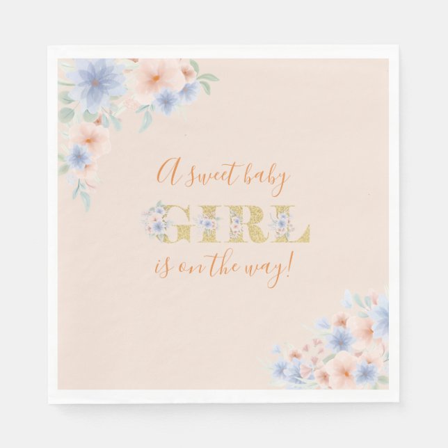Baby Girl Is On The Way Floral Baby Shower   Napkin (Front)