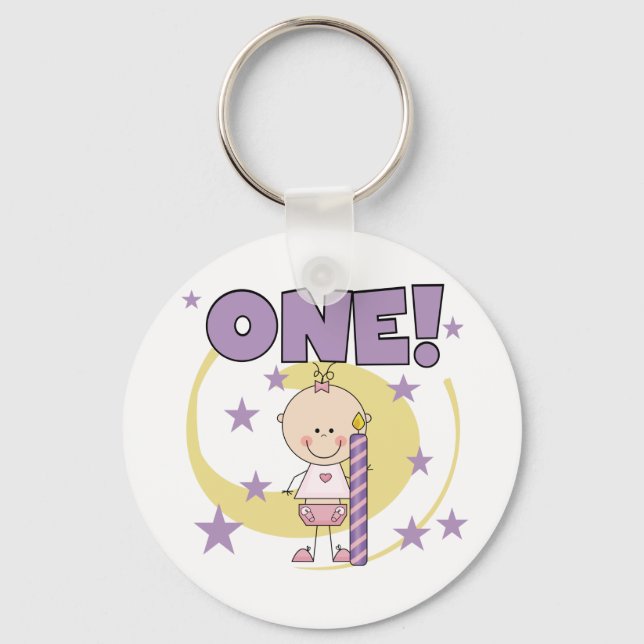 Baby Girl is One Birthday Tshirts and Gifts Keychain (Front)