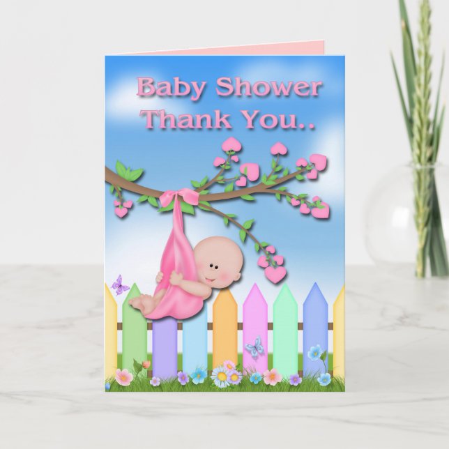 Baby Girl - Jardin Baby shower Carte de remercieme (Devant)