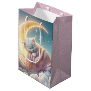 Baby Girl Kitten On a Crescent Moon Medium Gift Bag