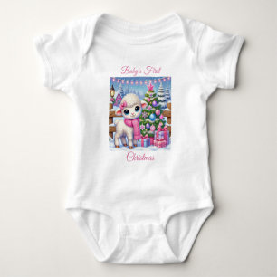Baby Girl Lamb's First Christmas Bodysuit