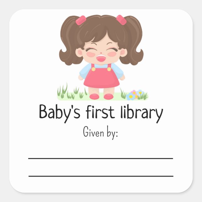 Baby girl laughs - Baby Shower bookplate Square Sticker (Front)