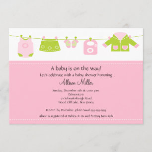 Baby Girl Laundry Clothesline Baby Shower Invitation