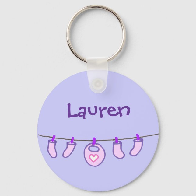 Baby Girl Laundry It's A Girl! Personalized Name Keychain (Front)