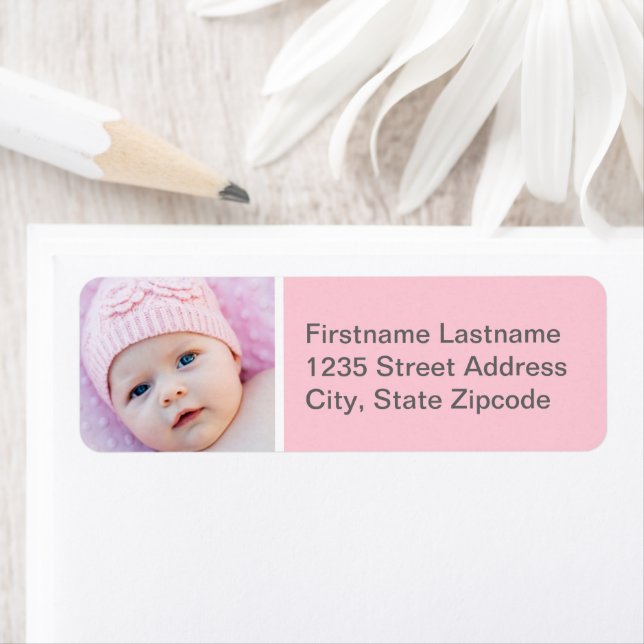 Baby Girl Light Pink Photo Return Address (Insitu)