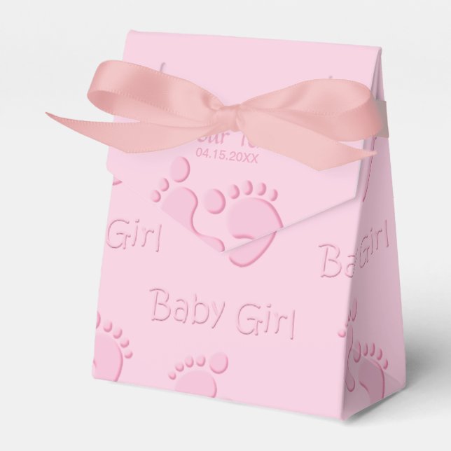 Baby Girl Little Feet Footprint Shower Party Favou Favor Box (Front Side)