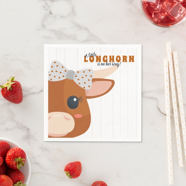 Baby Girl Longhorn Burnt Orange Baby Shower Napkin (Insitu)