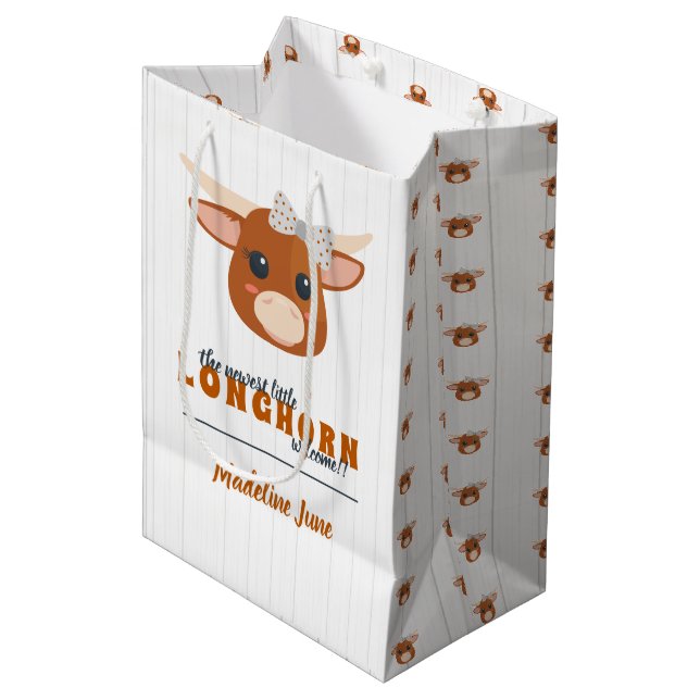 Baby Girl Longhorn Burnt Orange Medium Gift Bag (Front Angled)
