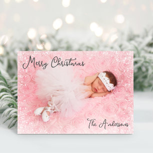 Baby Girl Merry Christmas Photo Holiday Card