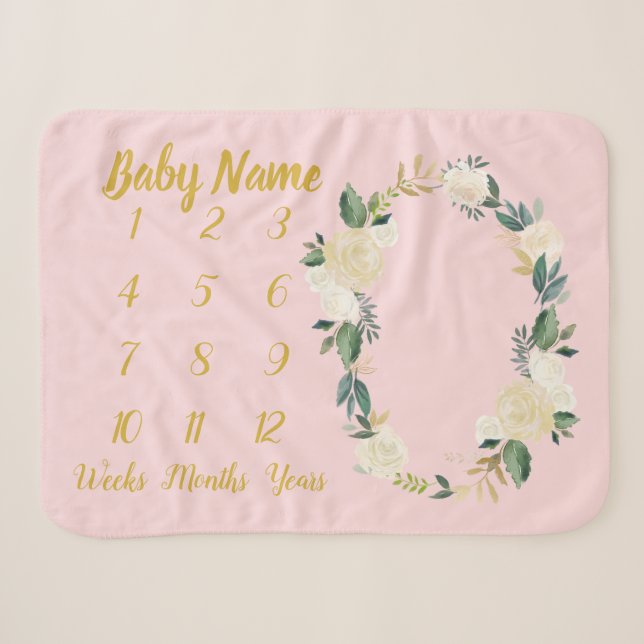 Baby Girl Milestone Blanket Personalized Pink Gold (Front (Horizontal))