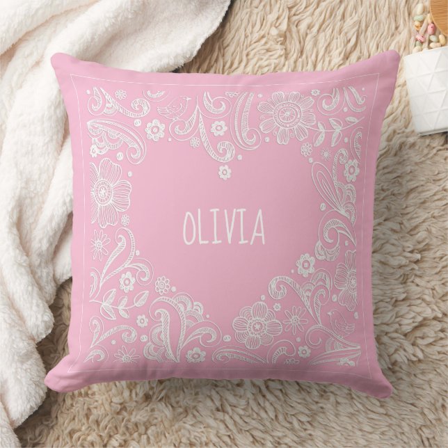 Baby GIRL Name Heart Birth Announcement Keepsake Throw Pillow (Blanket)
