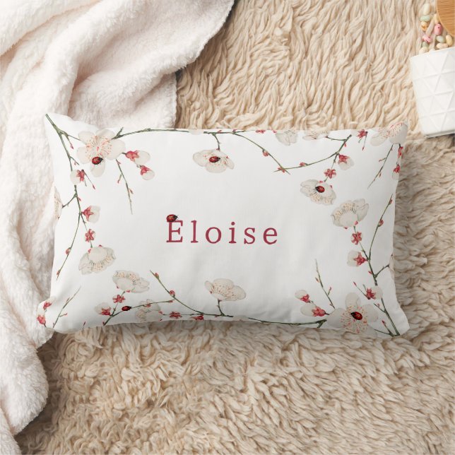 Baby Girl Name Ladybug Floral Lumbar Pillow (Blanket)