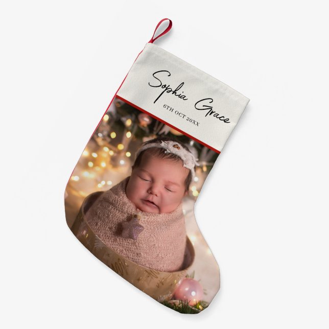 Baby Girl Name & Photo Small Christmas Stocking (Front (Hanging))