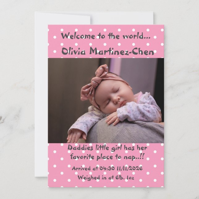 Baby Girl New Arrival Announcement (Front)