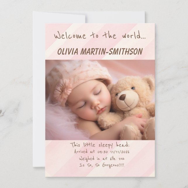 Baby Girl New Arrival Announcement (Front)