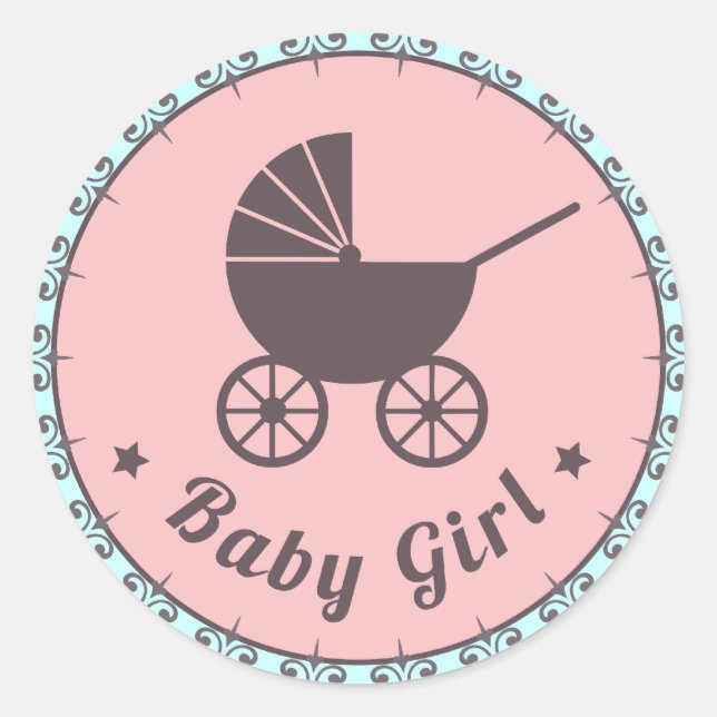 Baby Girl New Born Sticker Pink Brown And Blue (Front)