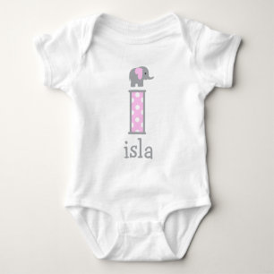 Baby Girl Newborn Polka Dot Elephant letter i Bodysuit