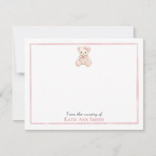Baby Girl Note Cards Personalized Pink Bear