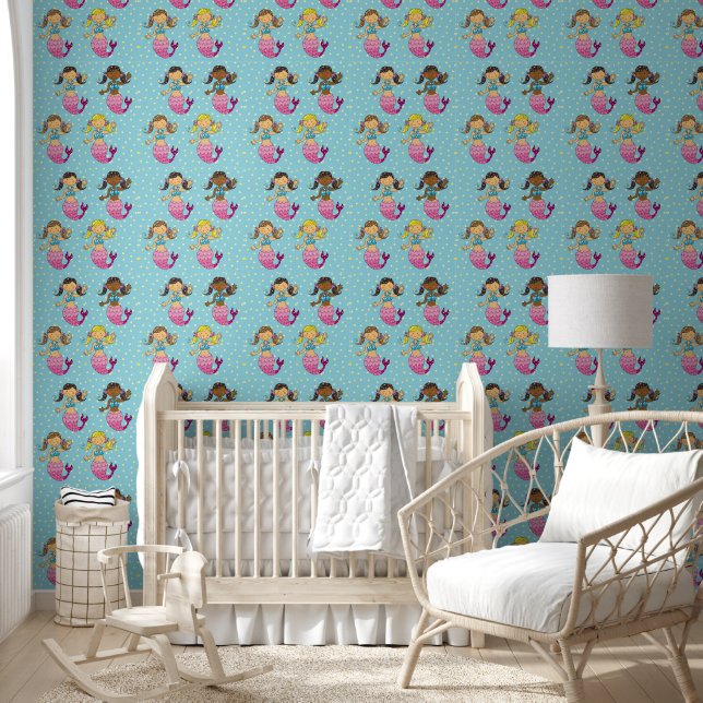 baby girl nursery cute mermaids wallpaper (Kids)