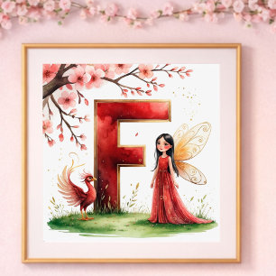 Baby Girl Nursery Letter F Fairy Floral Poster