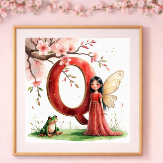 Baby Girl Nursery Letter Q Fairy Floral Poster