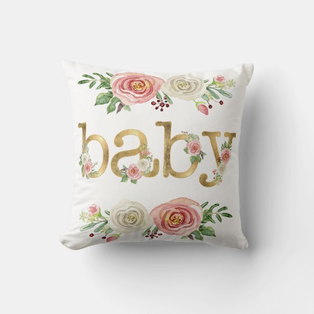 Baby Girl Nursery Love n Rose Floral Foliage Throw Pillow (Front)