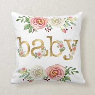 Baby Girl Nursery Love n Rose Floral Foliage Throw Pillow