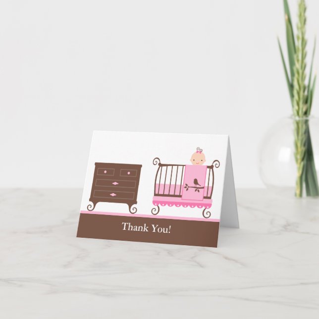 Baby Girl Nursery Thank You Card (Front)