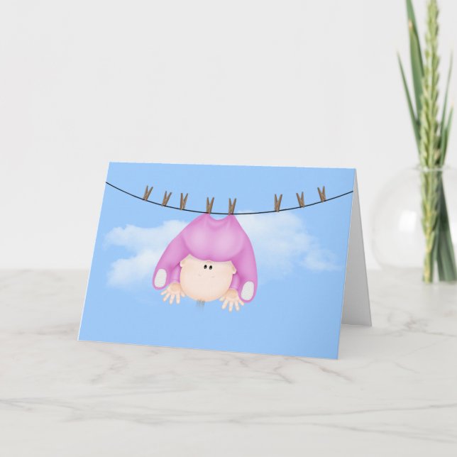 Baby Girl on Clothesline Card (Front)
