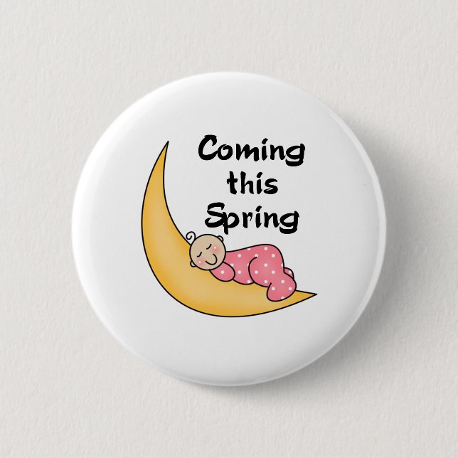 Baby Girl on Moon Spring 2 Inch Round Button (Front)