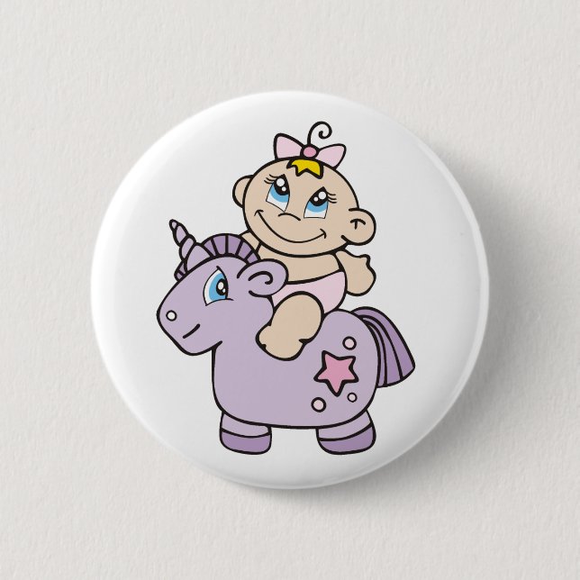 Baby Girl on Unicorn 2 Inch Round Button (Front)