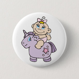 Baby Girl on Unicorn 2 Inch Round Button