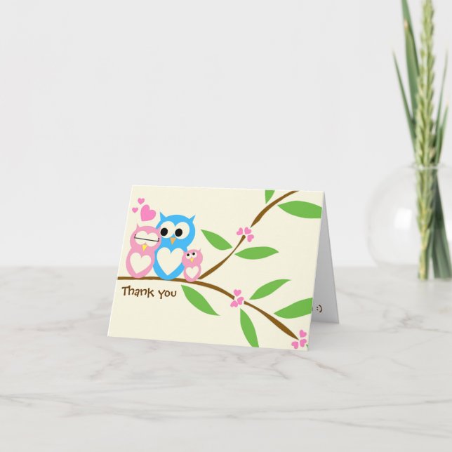 Baby Girl Owl Thank You Note Card (Front)