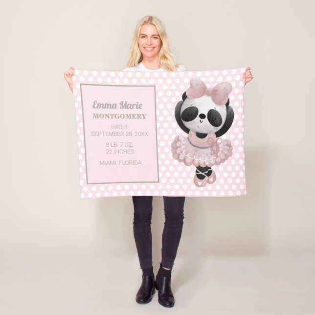 Baby Girl Panda Bear Pink Birth Announcement Fleece Blanket (In Situ)